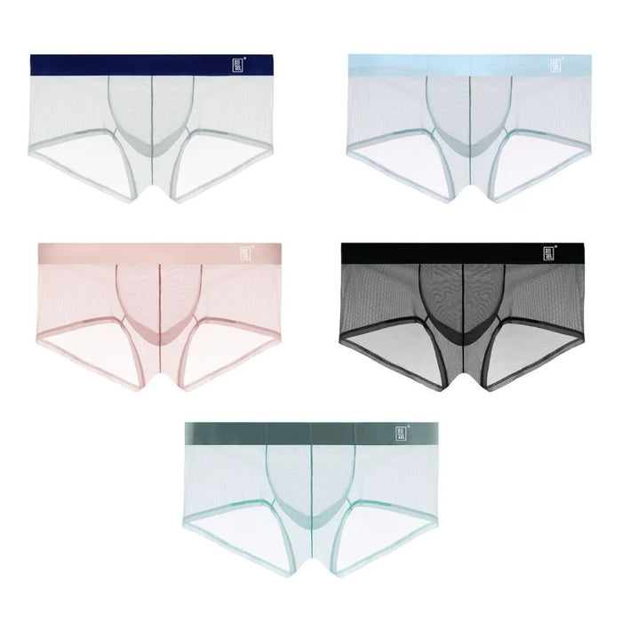 5-Pack Men's See-through Dual Pouch Low-Rise Mesh Underpants Up to Size XXL  -JEWYEE 1970