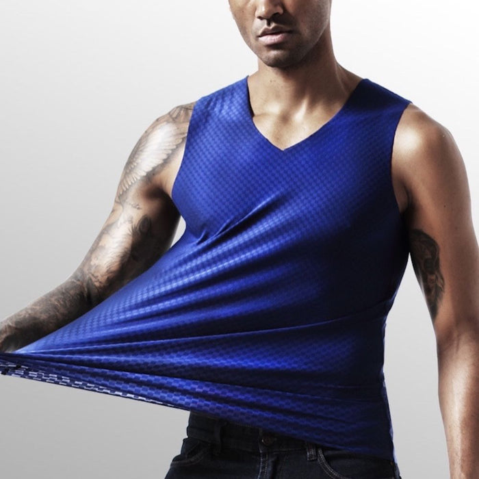 FINAL SALE - (2-Pack) Grid Pattern Ice Silk Seamless Tank Top For Men JEWYEE 190
