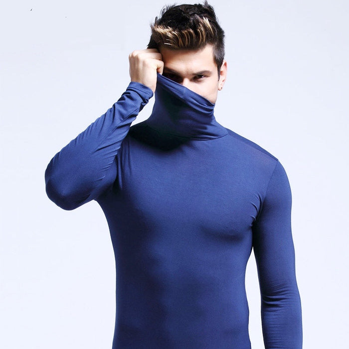 Turtleneck Long-Sleeve Base Layer T-shirt for Men JEWYEE 025