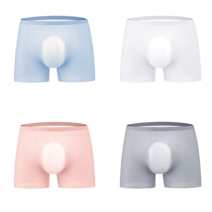FINAL SALE - Men's 3D seamless pouch Ribbed Ice Silk Trunks (4-Pack) JEWYEE L004