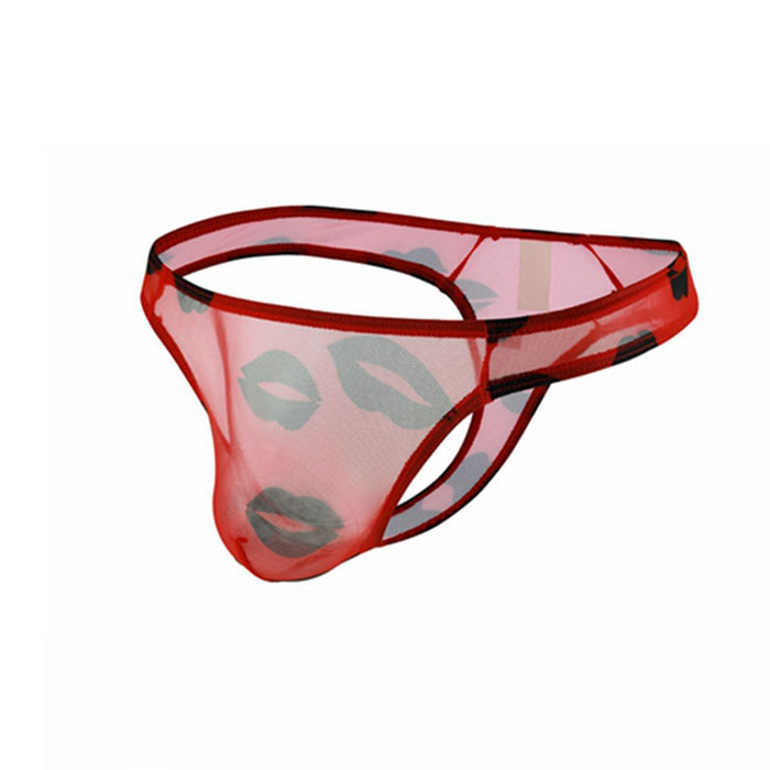FINAL SALE -  (6-Pack ) Sexy Lips Printed See-Through Thongs for Men JEWYEE 21XK-25
