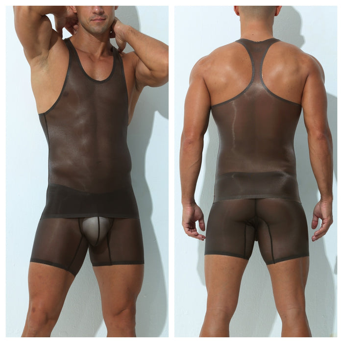 Men's See-through Ultra Thin Ice Silk Seamless Racerback Tank Top or Underpants  - JEWYEE AY 843/829