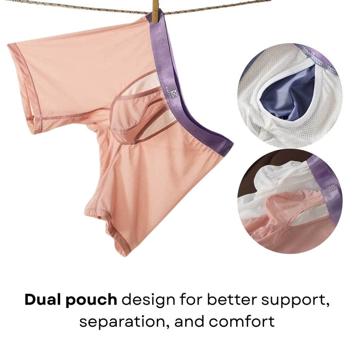 3-Pack JEWYEE 034DPJ - Men’s Dual Pouch Long Boxer Briefs – Breathable Ice Silk, Ultra-Thin Comfort