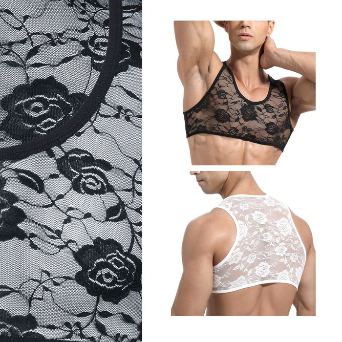 JEWYEE XM 897-The Sculpted Lace Muscle Crop | Ultra-Stretch Men's Sleeveless Vest