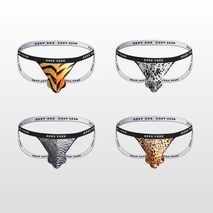 JEWYEE AY 759 - 4-Pack Men’s Sheer Ice Silk Animal Print Jockstrap