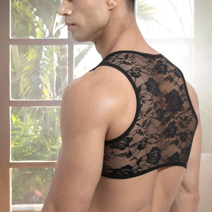 JEWYEE XM 897-The Sculpted Lace Muscle Crop | Ultra-Stretch Men's Sleeveless Vest