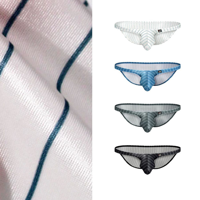 JEWYEE AY 725 - 4-Pack Men’s Satin Ice Silk Striped Briefs - Cooling, Breathable with Extended Contour Pouch