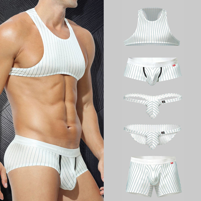 JEWYEE AY 725 - 4-Pack Men’s Satin Ice Silk Striped Briefs - Cooling, Breathable with Extended Contour Pouch