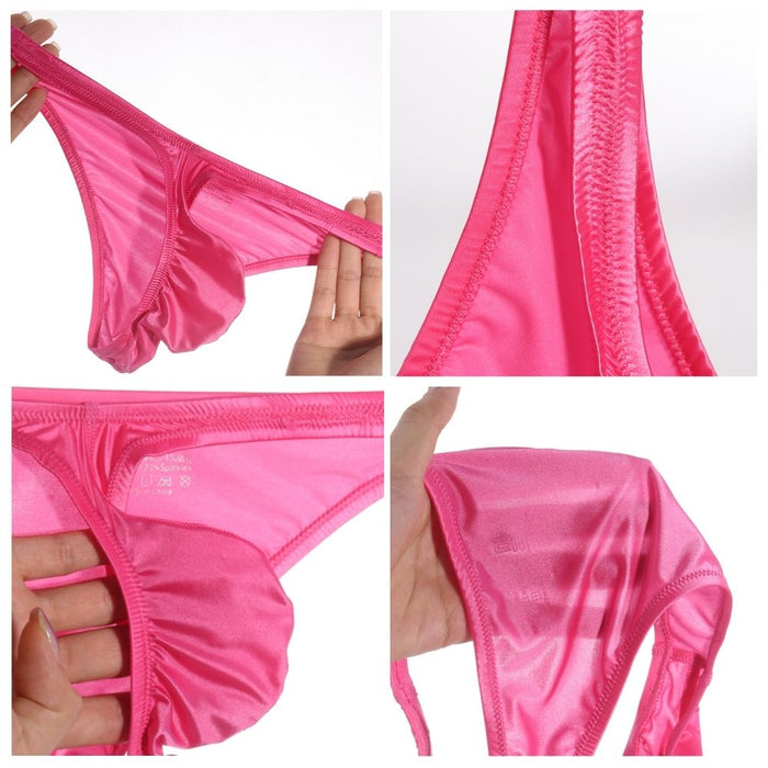 4-Pack Men’s Ice Silk Satin Bikini Briefs – Low Rise Breathable & Ultra-Stretch - JEWYEE AY 901
