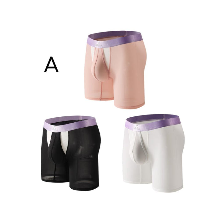 3-Pack JEWYEE 034DPJ - Men’s Dual Pouch Long Boxer Briefs – Breathable Ice Silk, Ultra-Thin Comfort