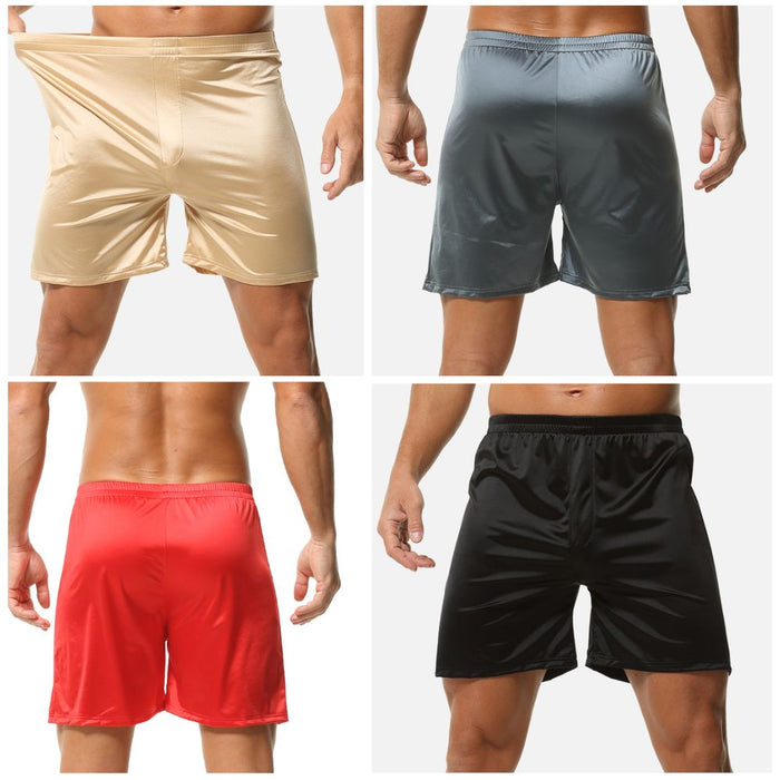 JEWYEE 3602-  Liquid Satin Athletic Lounge Boxers | Relaxed Fit Men's Silk Underwear Up to Size XXL