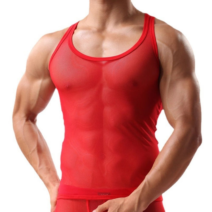 JEWYEE 509 - Men’s Slim-Fit Sheer Mesh Tank Top - Lightweight & Breathable