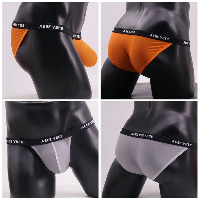 Men's See-through Ribbed Ice Silk Briefs Up to Size XXL (4-Pack) - JEWYEE AY 816