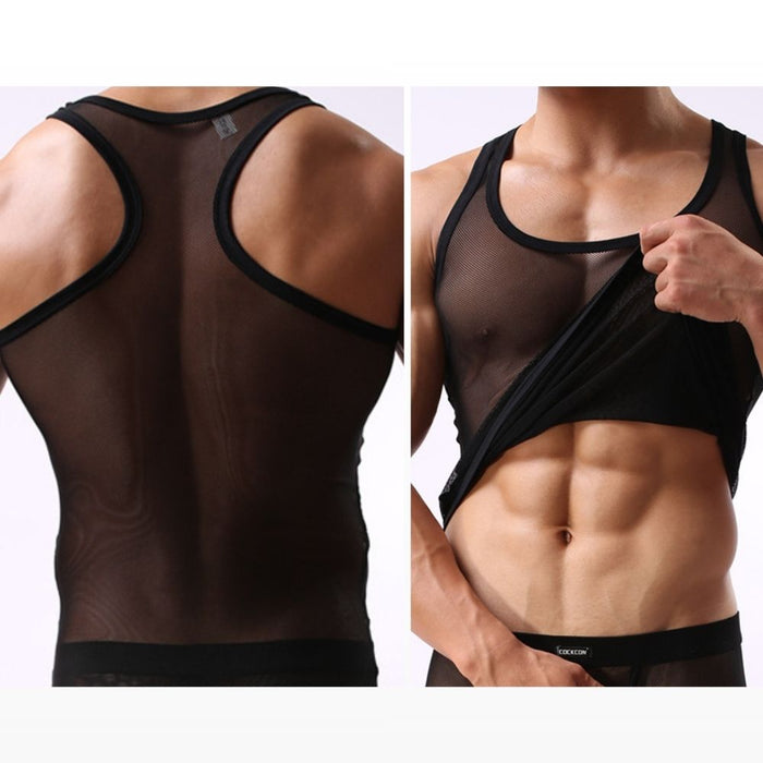 JEWYEE 509 - Men’s Slim-Fit Sheer Mesh Tank Top - Lightweight & Breathable