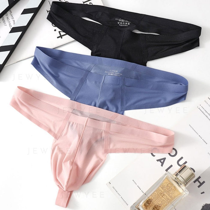 (4-Pack)Men's Ultra Thin Mesh Ice Silk Thongs - JEWYEE 6004DD