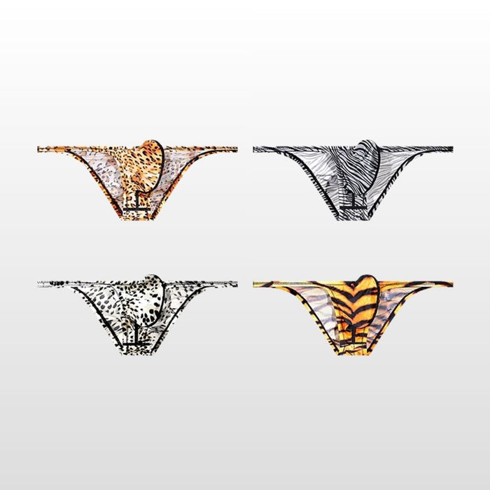 JEWYEE AY 758 - 4-Pack Men’s Animal Print Ice Silk Bikini Briefs – Supportive Contour Pouch Design