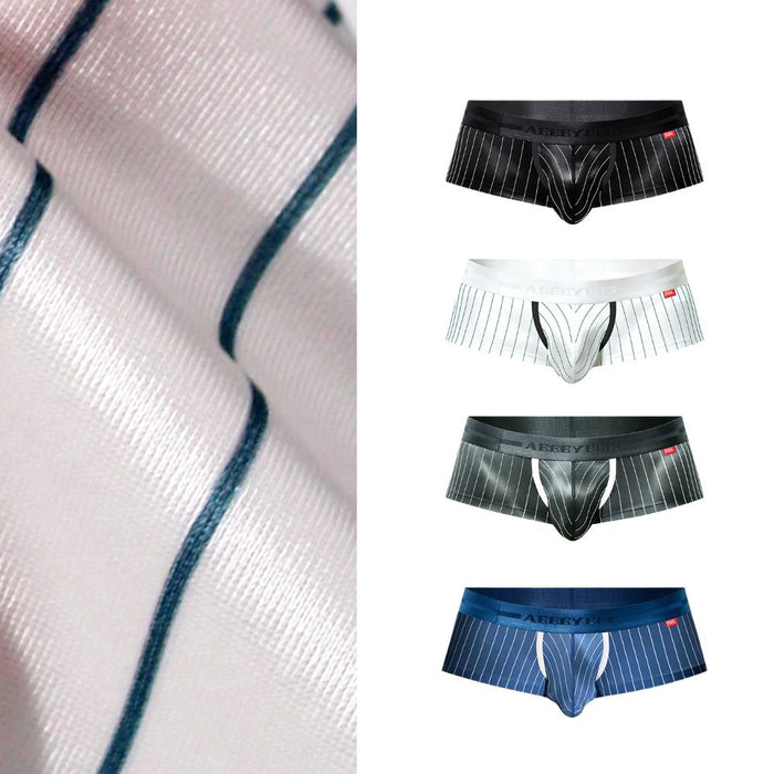 JEWYEE AY 798  - 4-Pack Men’s Satin Ice Silk Striped Short Trunks - Cooling, Breathable with Extended Contour Pouch