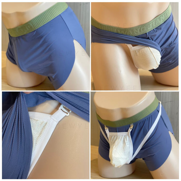 4-Pack Men's Side Split Ribbed Ice Silk boxer shorts with detachable Mesh Pouch Up to Size XXL- JEWYEE CL 1057