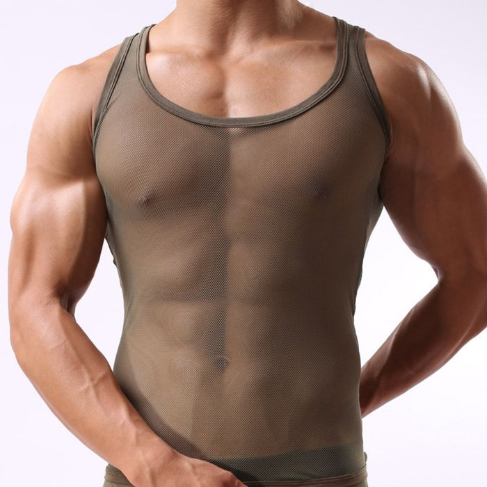 JEWYEE 509 - Men’s Slim-Fit Sheer Mesh Tank Top - Lightweight & Breathable