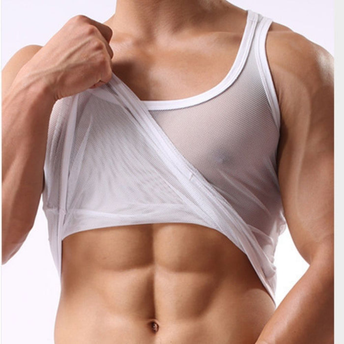 JEWYEE 509 - Men’s Slim-Fit Sheer Mesh Tank Top - Lightweight & Breathable