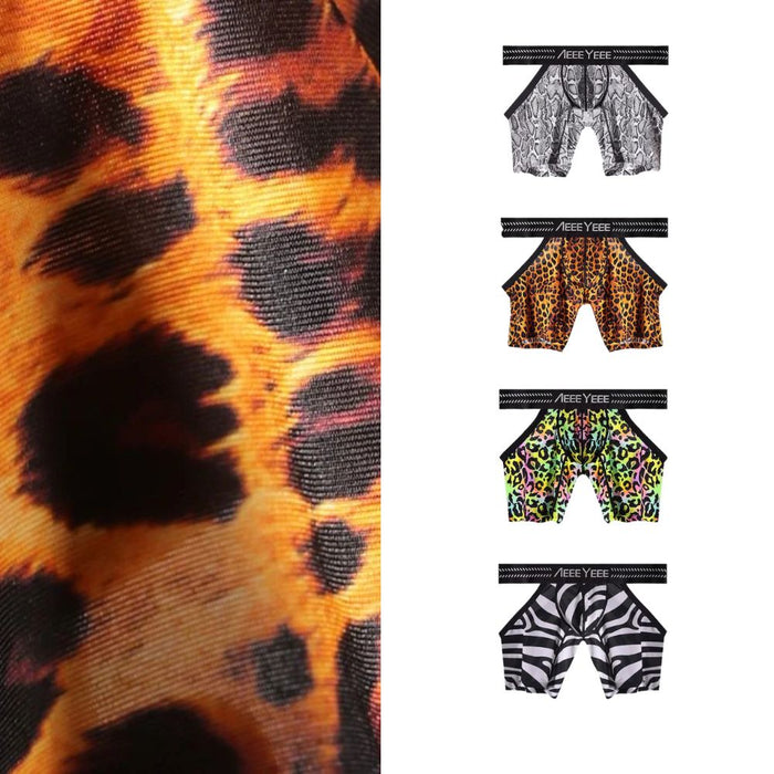 4-Pack Men’s Animal Print Ice Silk Boxer Briefs with Side Cutouts – JEWYEE 717