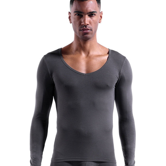 Stay Hidden Scoop Neck  Long-Sleeve Base Layer T-shirt for Men JEWYEE A012