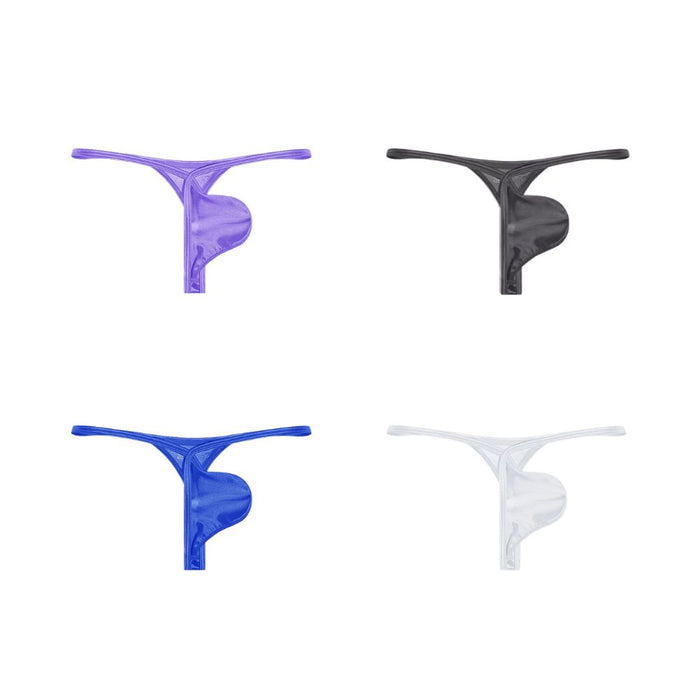 4-pack Men’s Silky Satin Ice Silk Thong – String Strap, Enhanced Pouch- JEWYEE AY 703