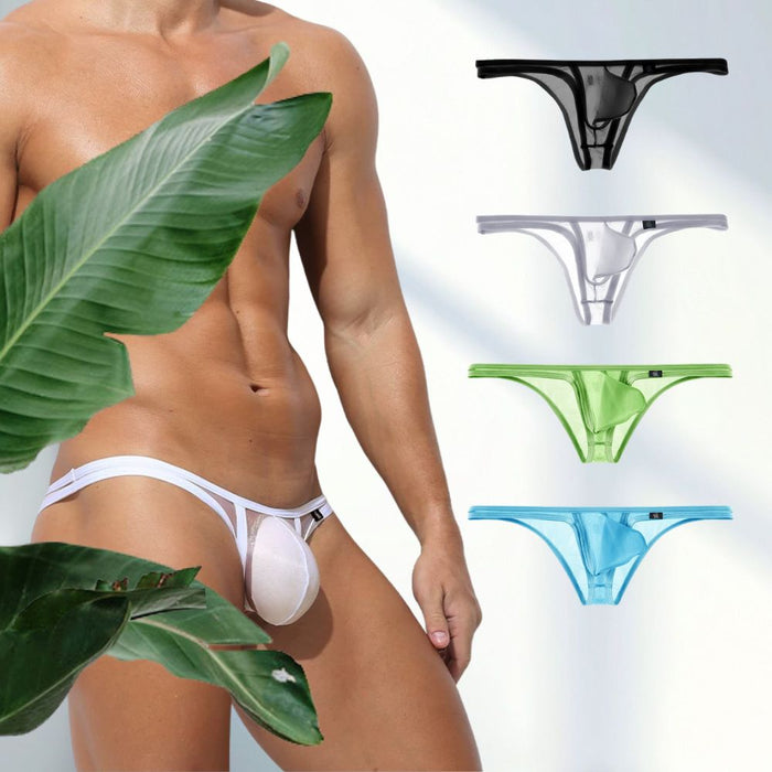 (4-Pack) Men's See-through Ice Silk Low-rise Briefs Up to Size XXL  - JEWYEE AY 856
