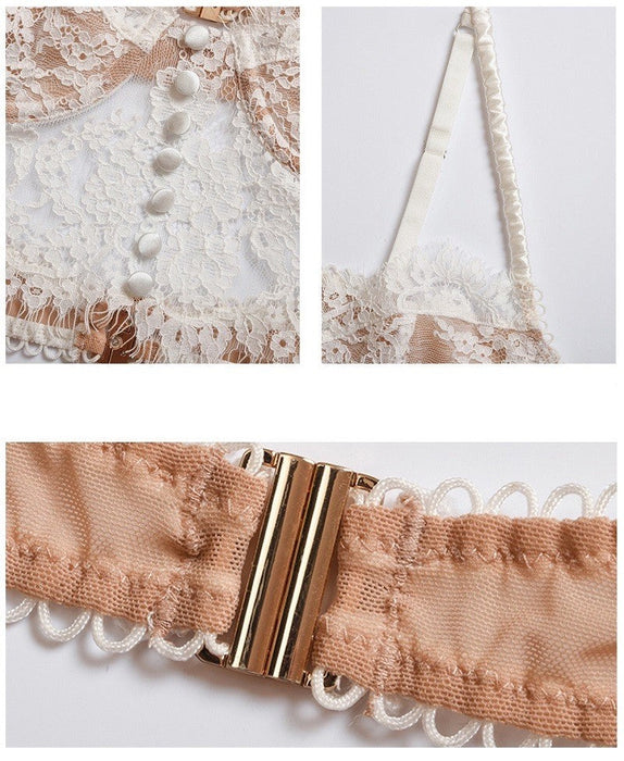 FINAL SALE -Lace-up Underwired Push Up Balconette Bra And Panties Set JEWYEE TY001