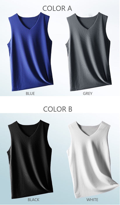 FINAL SALE - (2-Pack) Grid Pattern Ice Silk Seamless Tank Top For Men JEWYEE 190