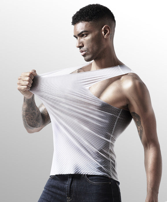 FINAL SALE - (2-Pack) Grid Pattern Ice Silk Seamless Tank Top For Men JEWYEE 190