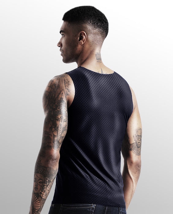 FINAL SALE - (2-Pack) Grid Pattern Ice Silk Seamless Tank Top For Men JEWYEE 190