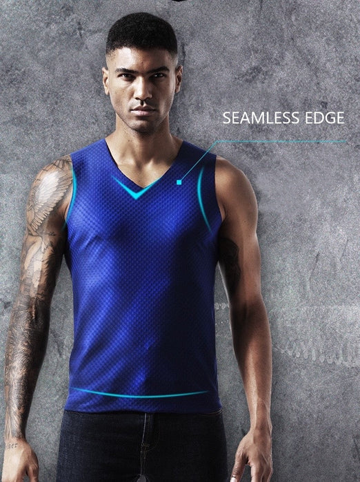 FINAL SALE - (2-Pack) Grid Pattern Ice Silk Seamless Tank Top For Men JEWYEE 190