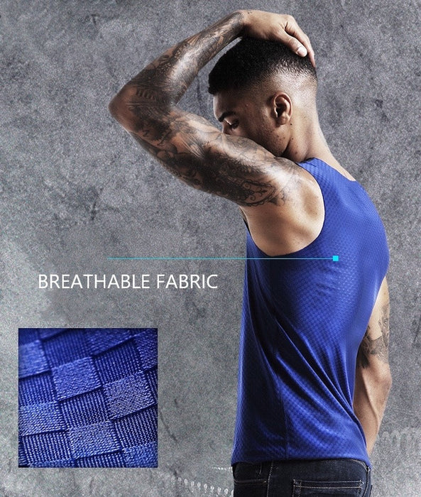 FINAL SALE - (2-Pack) Grid Pattern Ice Silk Seamless Tank Top For Men JEWYEE 190