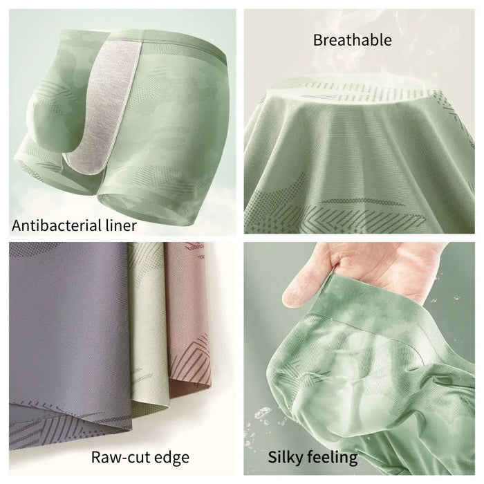 FINAL SALE - (4-Pack) Men's Printed Ice Silk Underpants - JEWYEE ZJ028