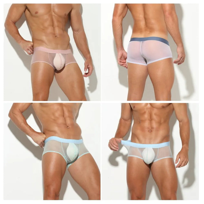 5-Pack Men's See-through Dual Pouch Low-Rise Mesh Underpants Up to Size XXL  -JEWYEE 1970