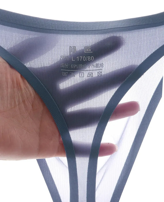 (5-pack) No-chafe  Pouch - Men's Ultra Thin Ribbed Ice Silk Thongs  - JEWYEE 806