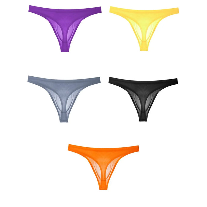 (5-pack) No-chafe  Pouch - Men's Ultra Thin Ribbed Ice Silk Thongs  - JEWYEE 806