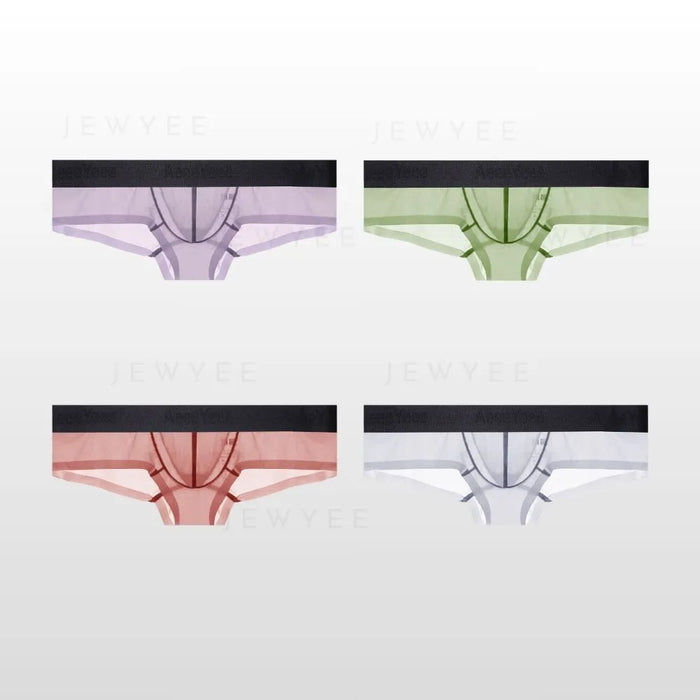 (4-Pack)Men's See-through Ultra Thin Ice Silk Low-Rise Briefs - JEWYEE AY 1980