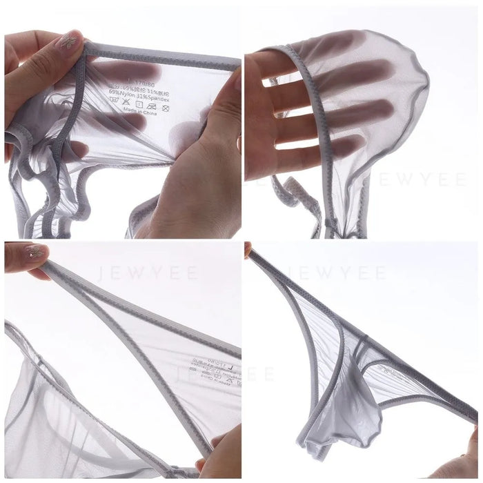 （4-Pack）Men's  See-through Low-Rise Ultra Thin Ice Silk Briefs - JEWYEE  AY 842