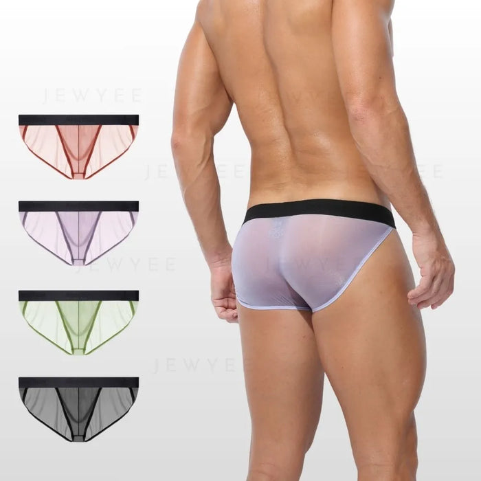 (4-Pack) Men's See-through Low-Rise Ultra Thin Ice Silk Briefs - JEWYEE AY 1981