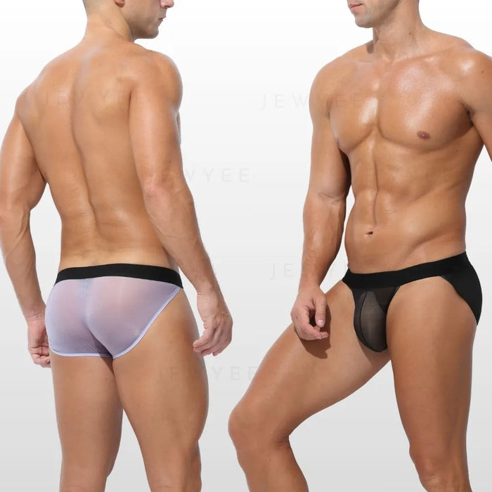 (4-Pack) Men's See-through Low-Rise Ultra Thin Ice Silk Briefs - JEWYEE AY 1981