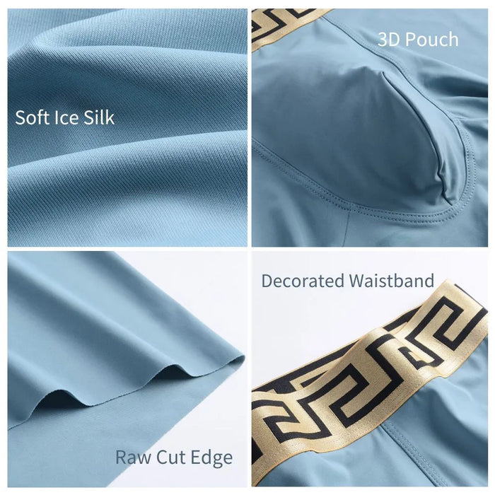 FINAL SALE - (4 Pack) Men's Decorated Waistband Ultra Thin Ice Silk Trunks- JEWYEE 3004