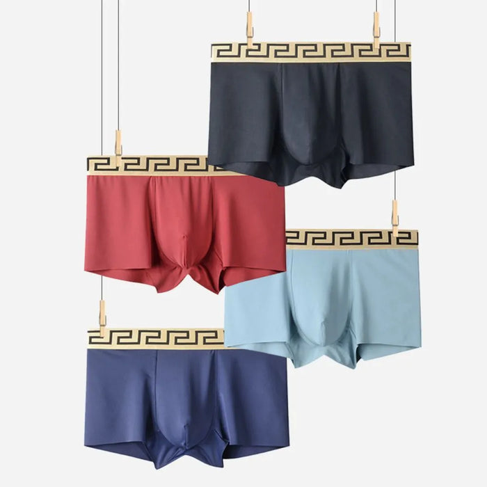 FINAL SALE - (4 Pack) Men's Decorated Waistband Ultra Thin Ice Silk Trunks- JEWYEE 3004