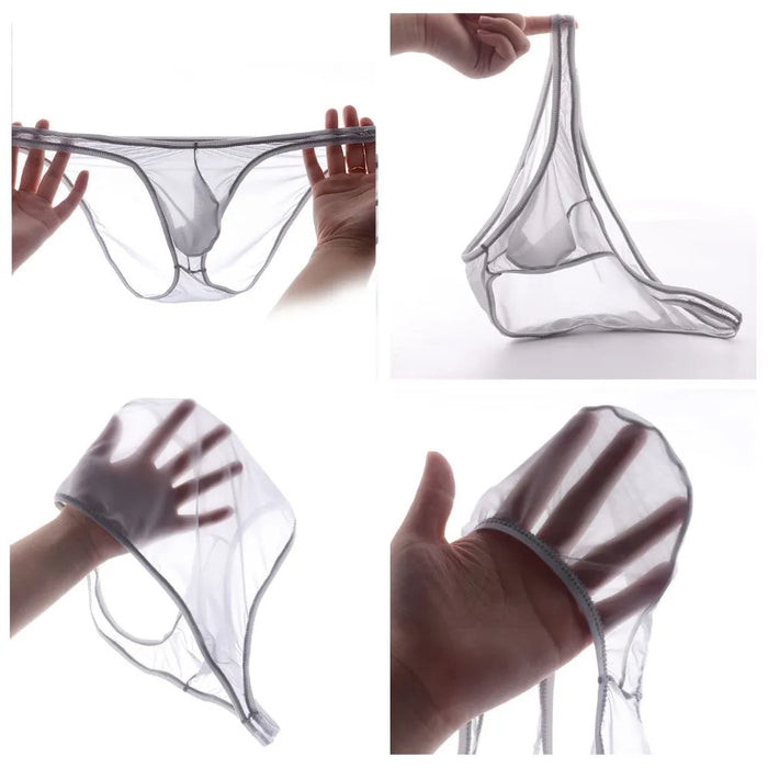 JEWYEE MENS see through UNDERWEAR. Ultra thin ice silk briefs. Transparent as stockings. Seamless. Silk feeling.  Featherlight. 4-Way stretch. Moisture wicking. Fast Dry. Low-rise.