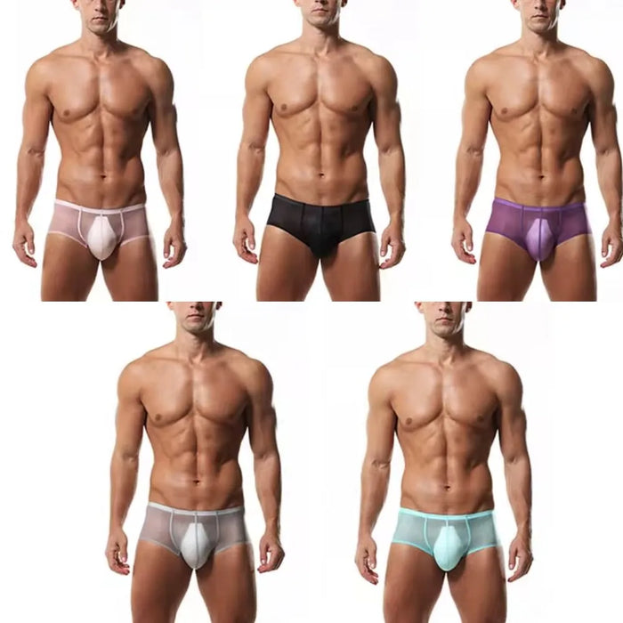 JEWYEE Men's See-through Low-Rise Ultra Thin Ice Silk Underpants  Ultra thin ice silk. Silk feeling. Featherlight. 4-Way stretch. Moisture wicking. Fast Dry.
