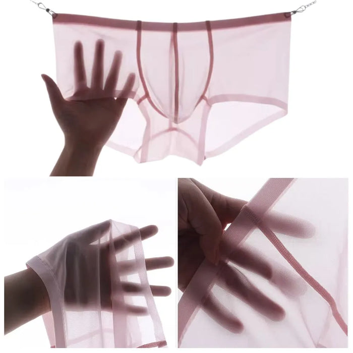 JEWYEE Men's See-through Low-Rise Ultra Thin Ice Silk Underpants  Ultra thin ice silk. Silk feeling. Featherlight. 4-Way stretch. Moisture wicking. Fast Dry.