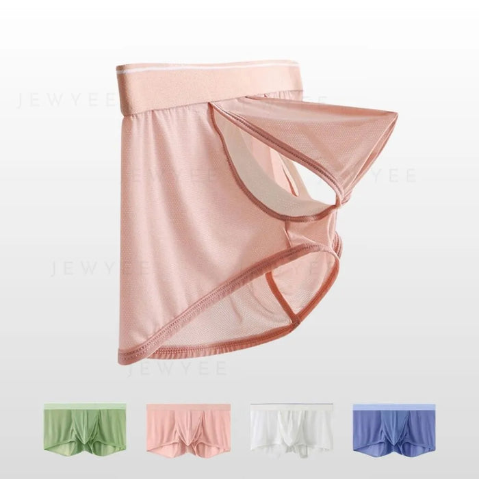 4-Pack Men's Dual Pouch Ice Silk Trunks- JEWYEE 1056P