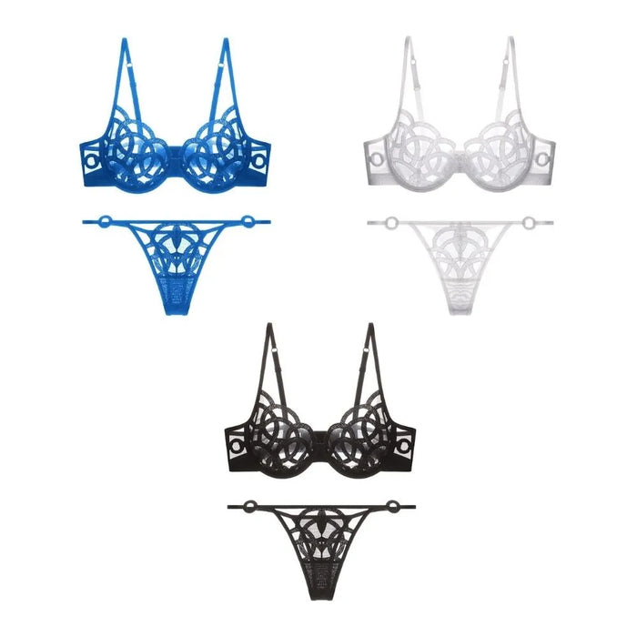 FINAL SALE - Women's Lace-up Underwired Push Up Bra And Thongs Set - JEWYEE TY076
