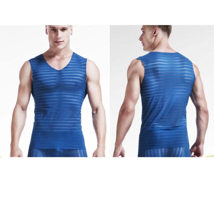 FINAL SALE - Men's Striped Ice Silk Seamless Tank Top (3-pack)- JEWYEE KM053